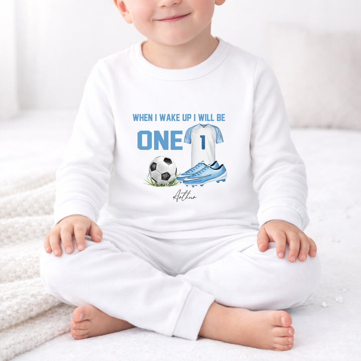 Personalised Blue Football First Birthday Pyjamas