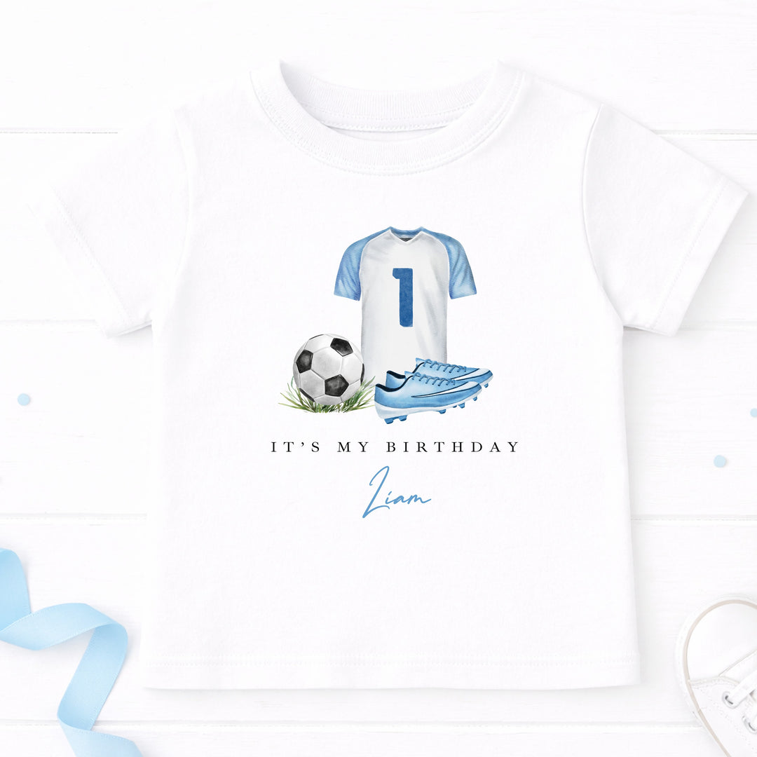 Personalised Blue Football First Birthday T-Shirt