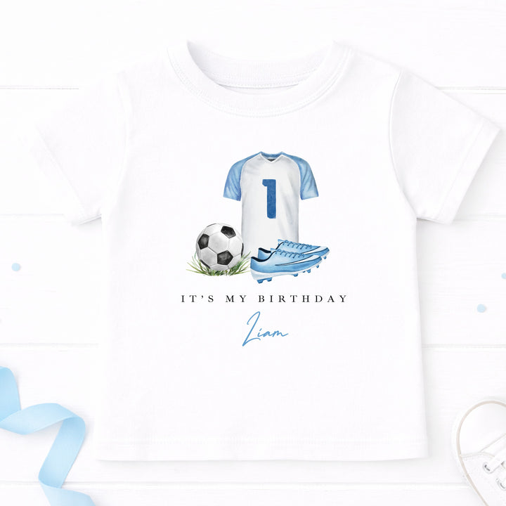 Personalised Blue Football First Birthday T-Shirt