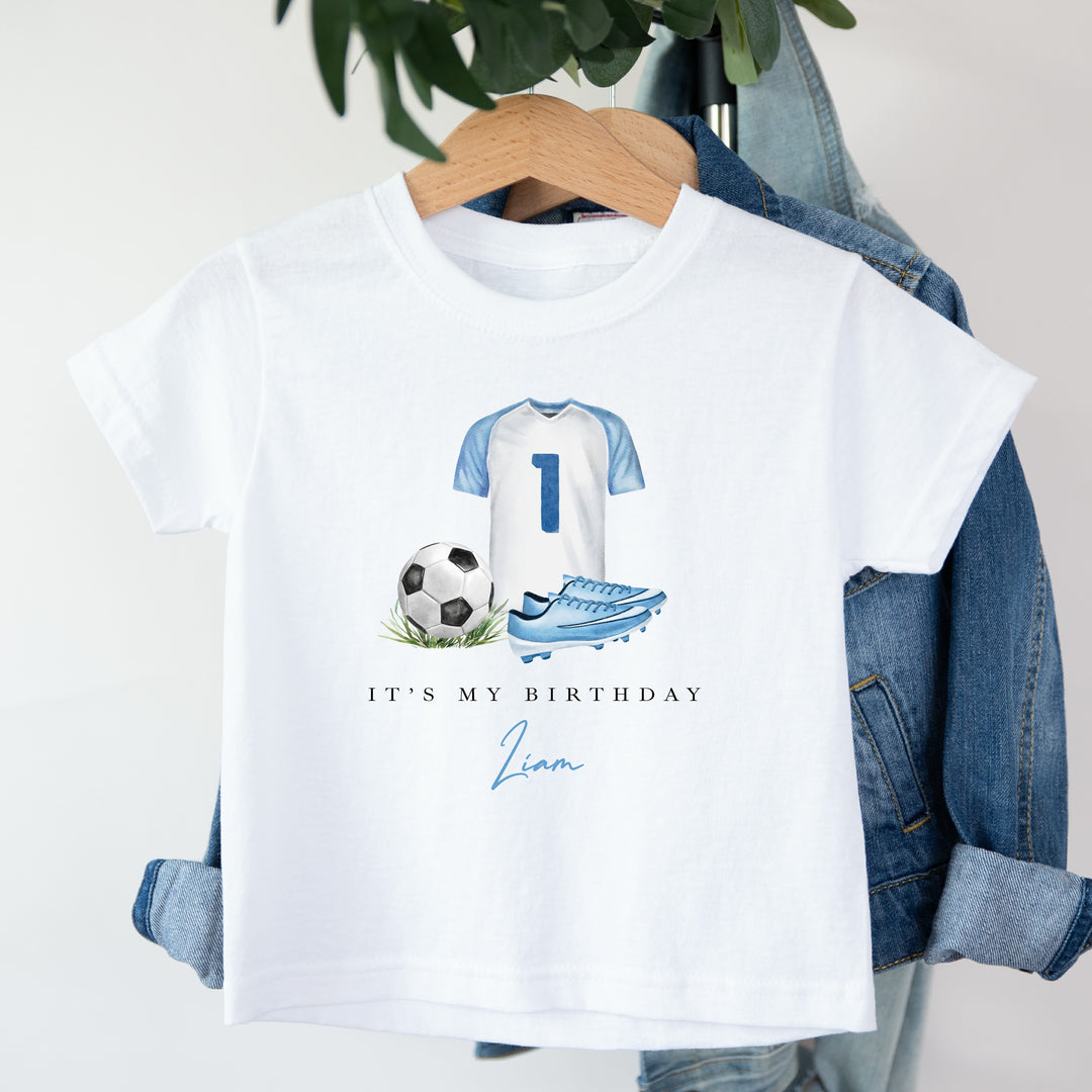 Personalised Blue Football First Birthday T-Shirt