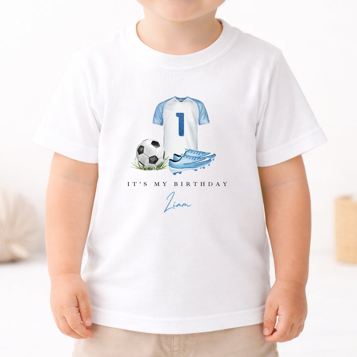 Personalised Blue Football First Birthday T-Shirt