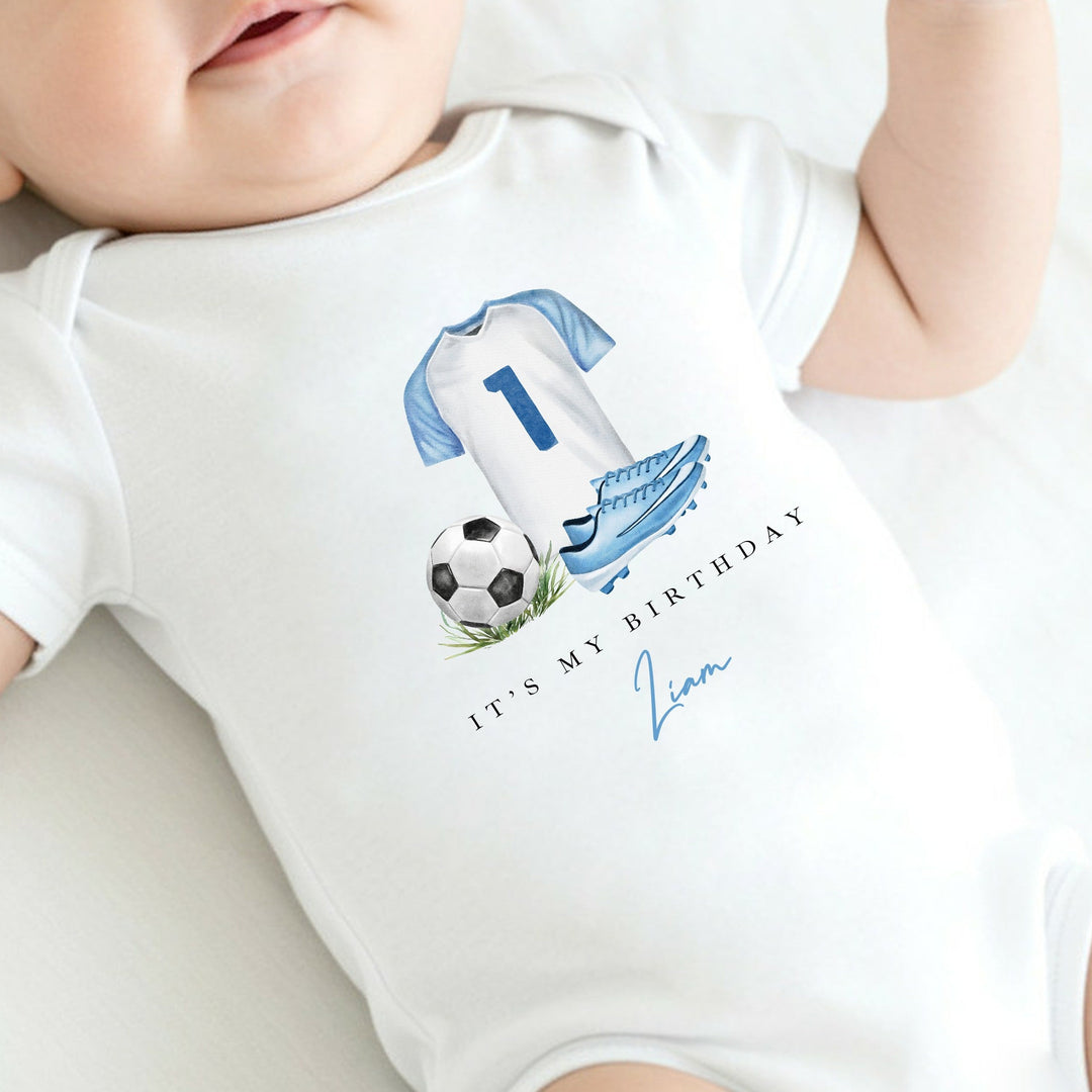 Personalised Blue Football First Birthday Vest