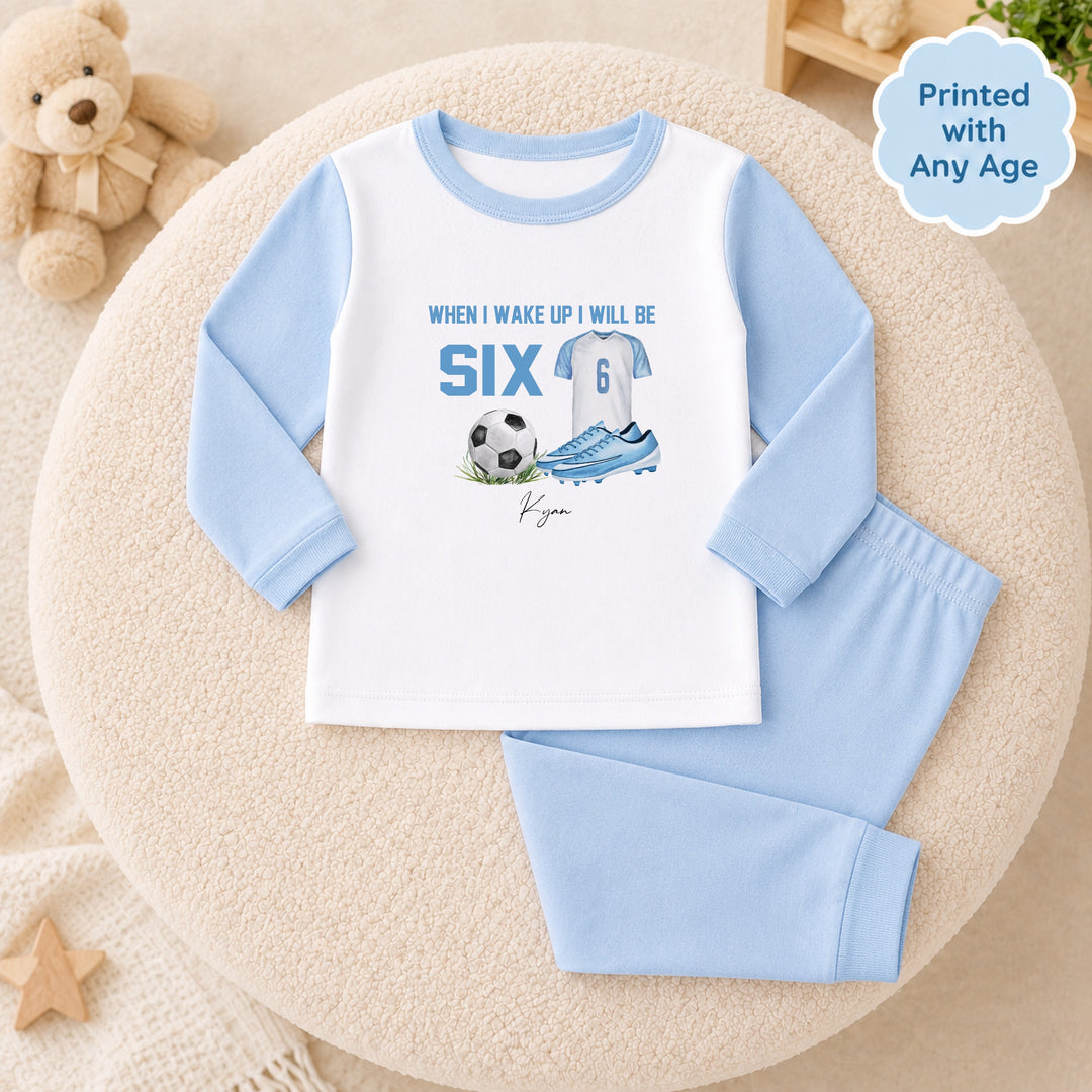 Personalised Blue Football Any Age Birthday Pyjamas
