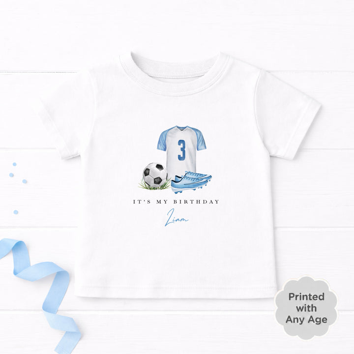 Personalised Blue Football Any Age Birthday T-Shirt