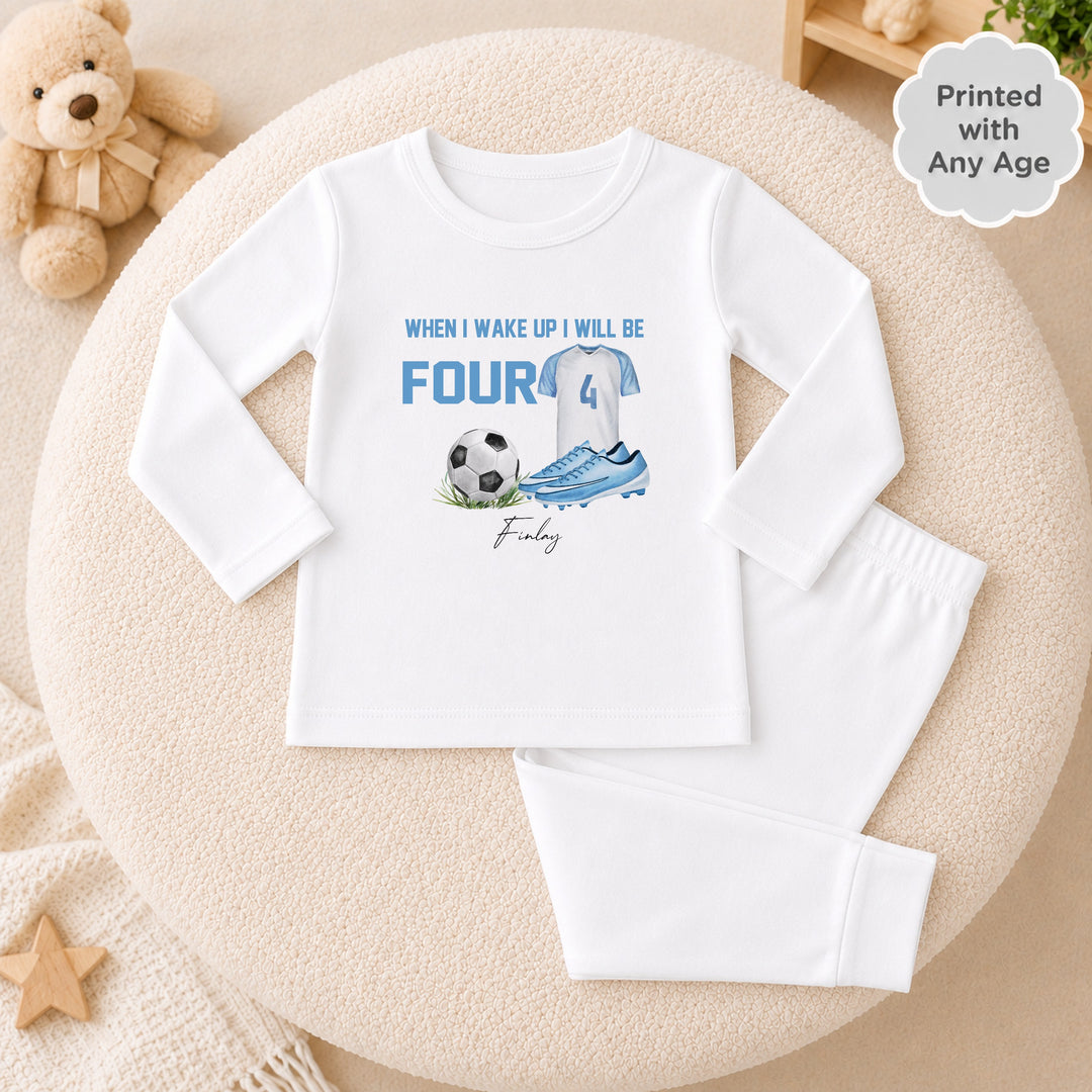 Personalised Blue Football Any Age Birthday Pyjamas