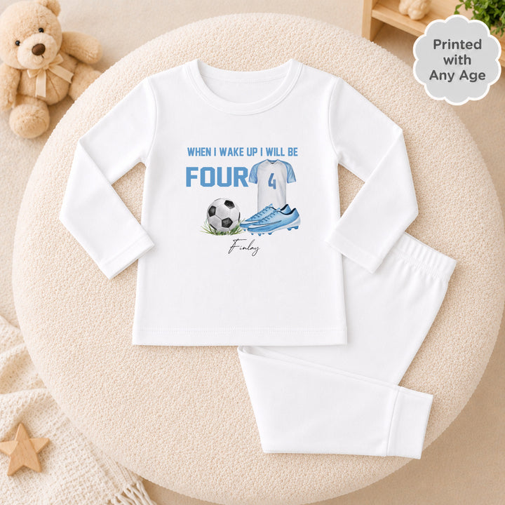 Personalised Blue Football Any Age Birthday Pyjamas