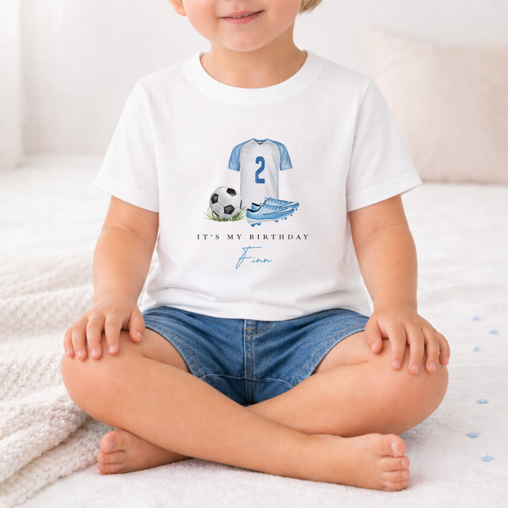 Personalised Blue Football Any Age Birthday T-Shirt