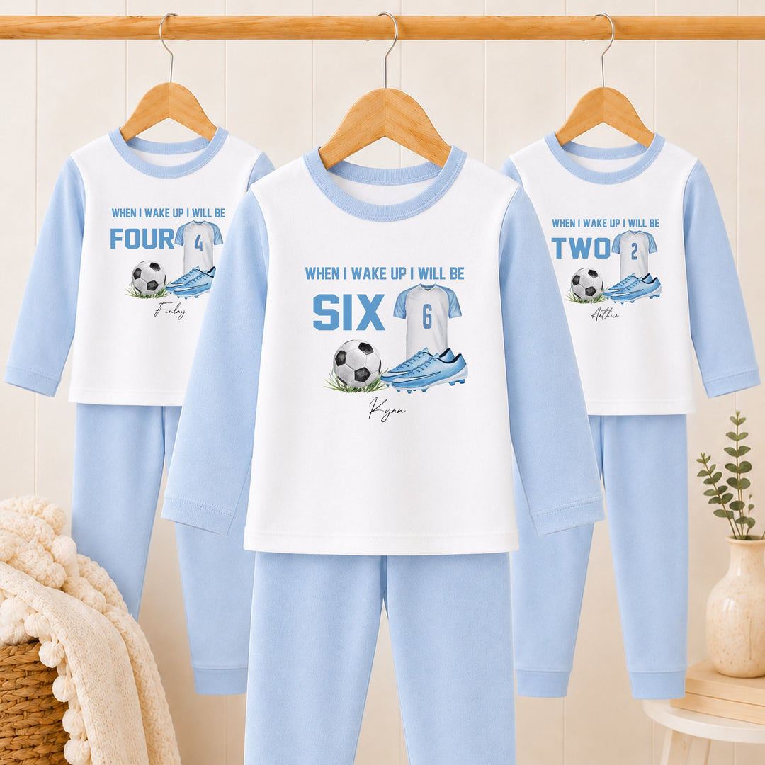 Personalised Blue Football Any Age Birthday Pyjamas
