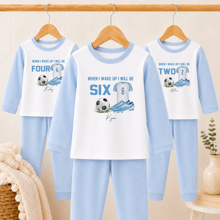Personalised Blue Football Any Age Birthday Pyjamas