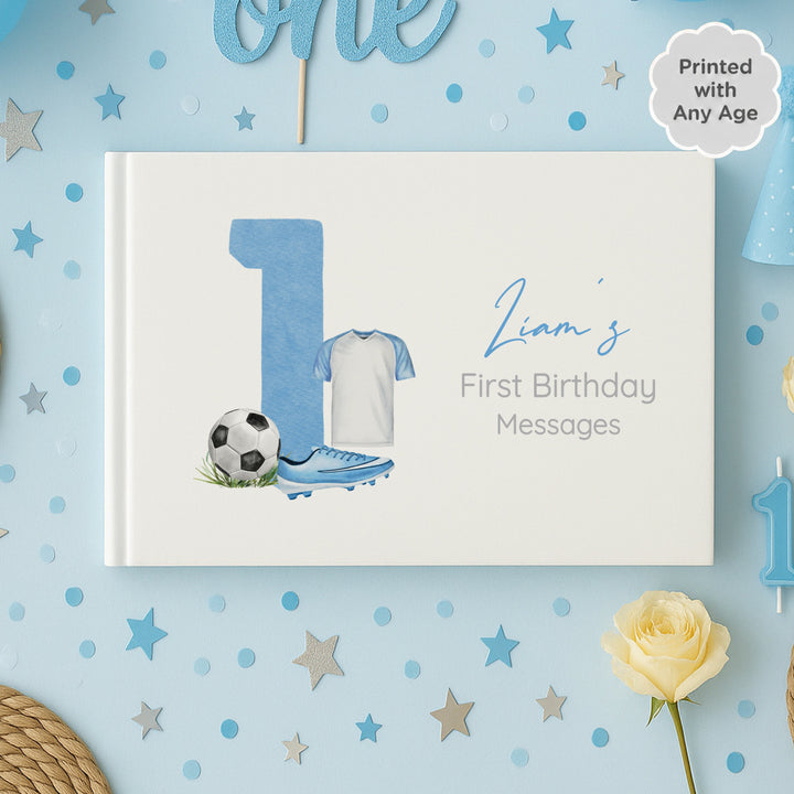 Personalised Blue Football Any Age Birthday Guest Book