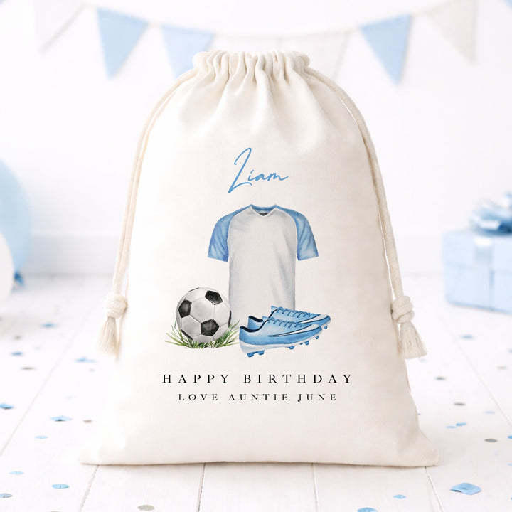 Personalised Blue Football Birthday Gift Sack