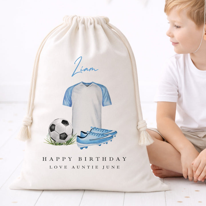 Personalised Blue Football Birthday Gift Sack