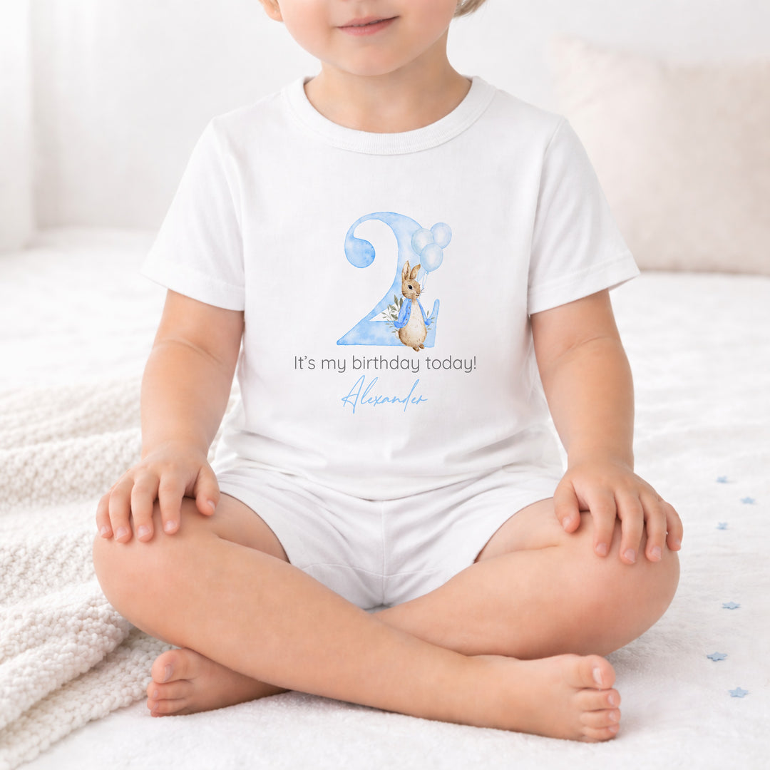 Personalised Blue Rabbit Any Age Short Sleeve Birthday Pyjamas