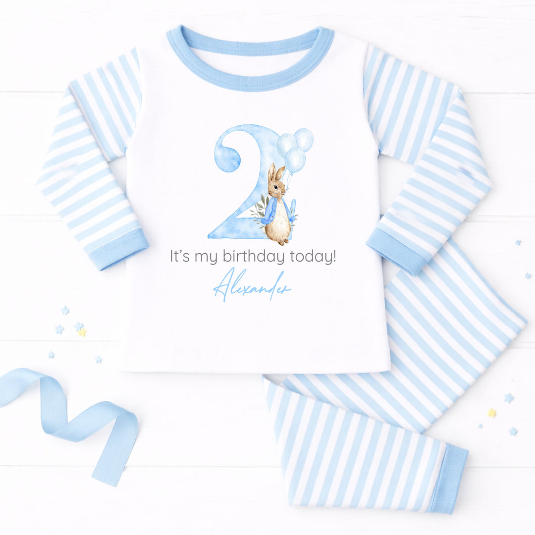 Personalised Blue Rabbit Second Birthday Pyjamas