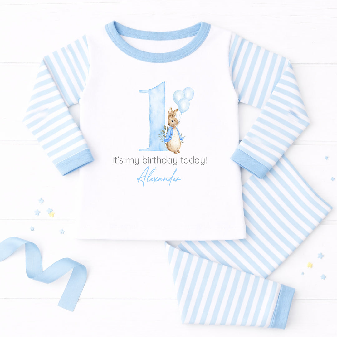 Personalised Blue Rabbit First Birthday Pyjamas