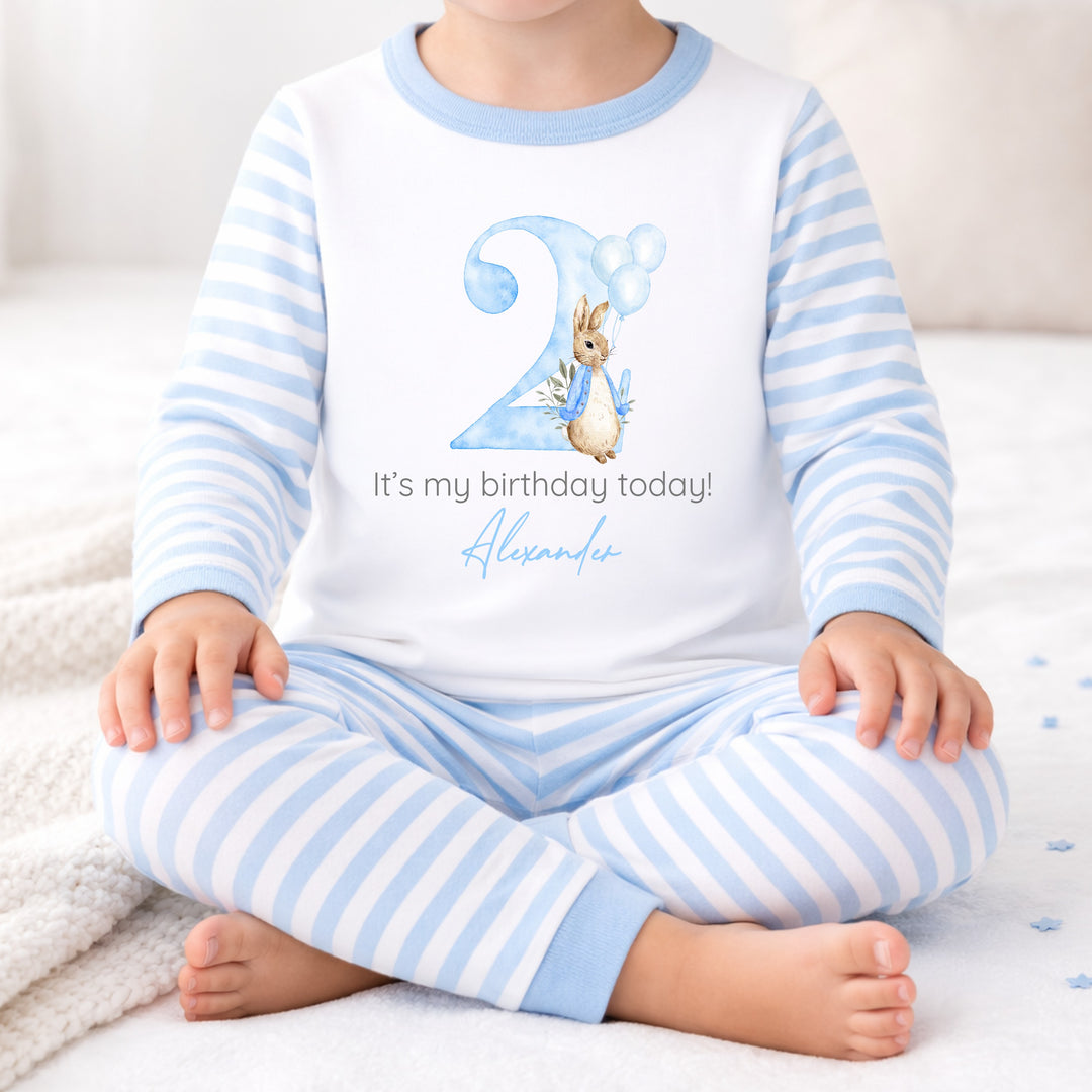 Personalised Blue Rabbit Second Birthday Pyjamas