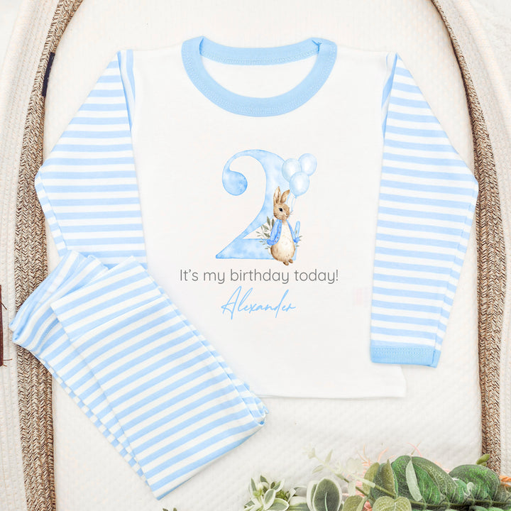 Personalised Blue Rabbit Second Birthday Pyjamas