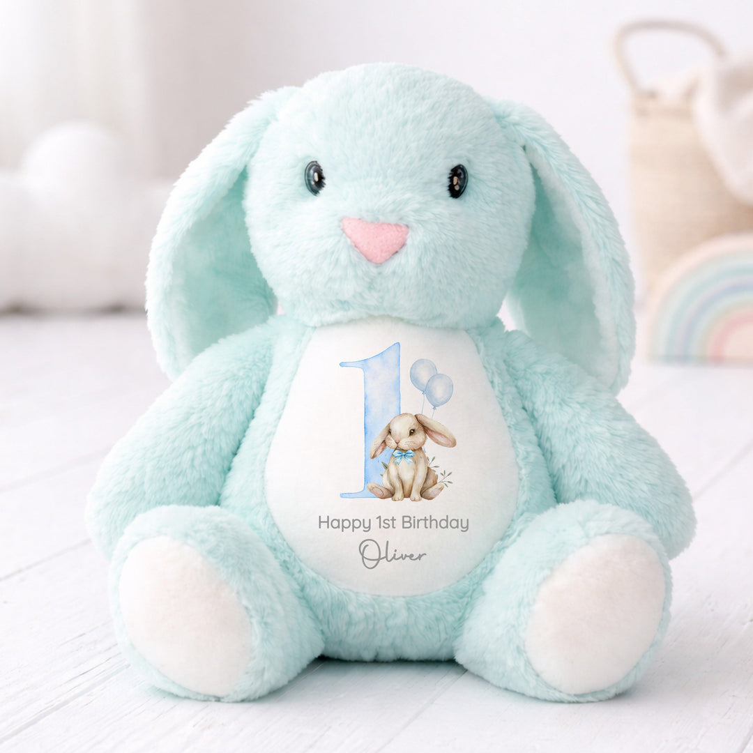 Personalised Blue Bow Tie First Birthday Bunny Rabbit