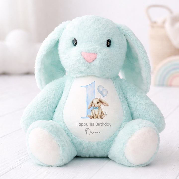 Personalised Blue Bow Tie First Birthday Bunny Rabbit
