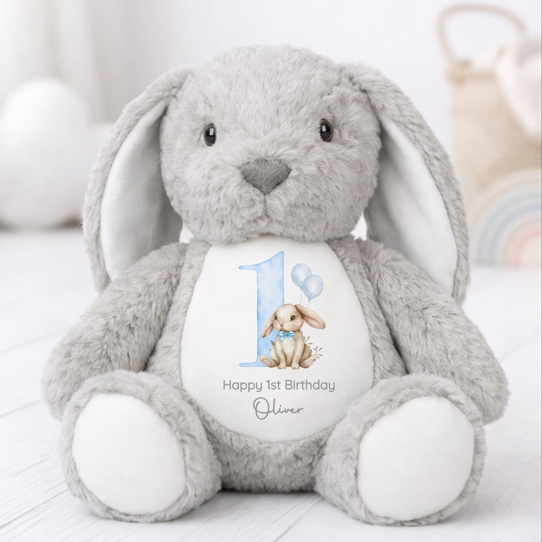 Personalised Blue Bow Tie First Birthday Bunny Rabbit