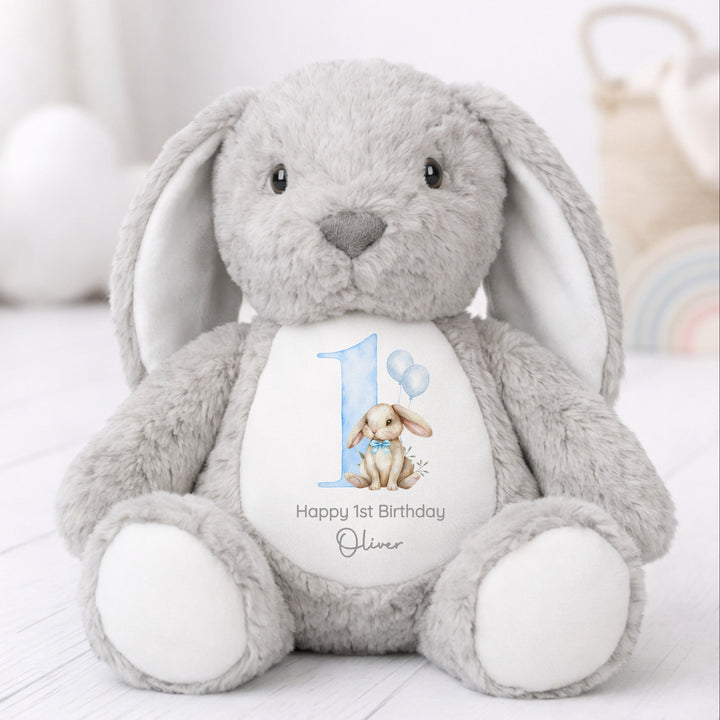 Personalised Blue Bow Tie First Birthday Bunny Rabbit