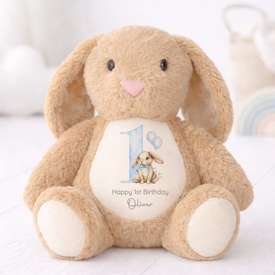 Personalised Blue Bow Tie First Birthday Bunny Rabbit
