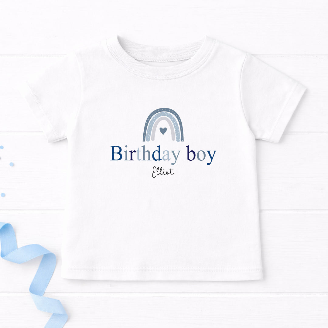Personalised Blue Rainbow Birthday Boy T-shirt