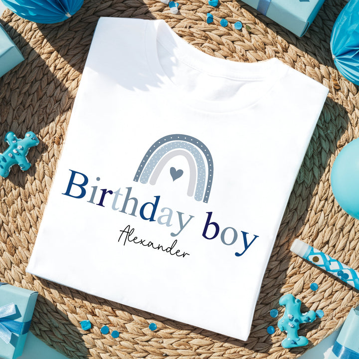 Personalised Blue Rainbow Birthday Boy T-shirt