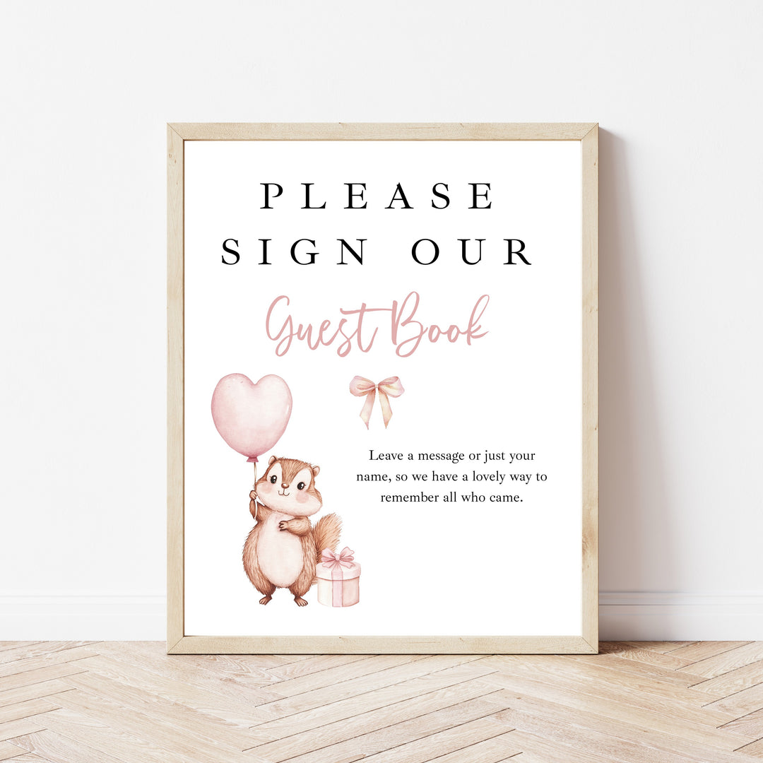 Personalised Pink Chipmunk First Birthday Guest Book