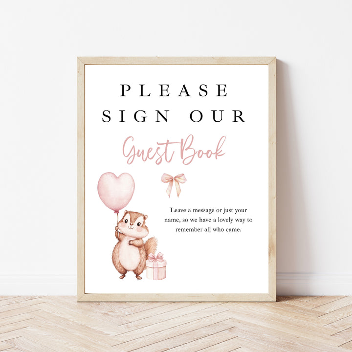 Personalised Pink Chipmunk First Birthday Guest Book