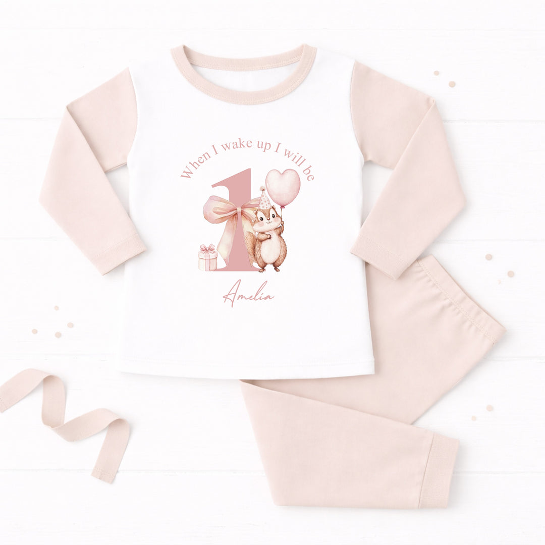 Personalised Chipmunk When I Wake Up I Will Be 1 Pink Pyjamas