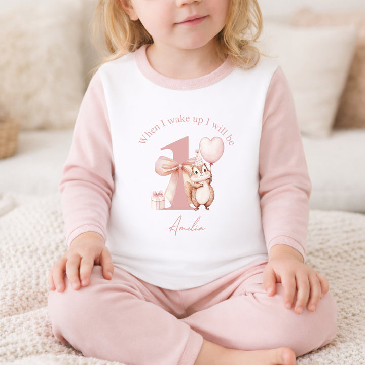 Personalised Chipmunk When I Wake Up I Will Be 1 Pink Pyjamas