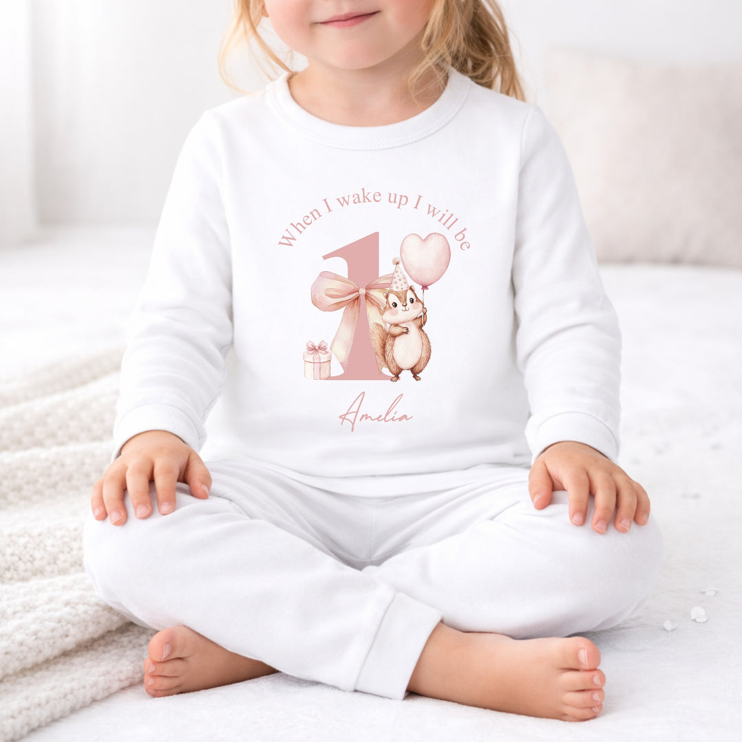 Personalised Chipmunk When I Wake Up I Will Be 1 Pink Pyjamas