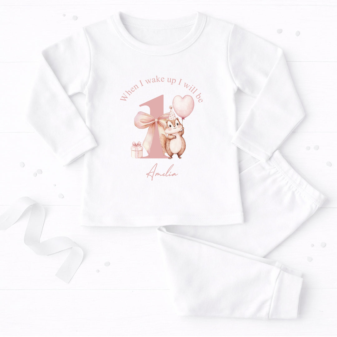 Personalised Chipmunk When I Wake Up I Will Be 1 Pink Pyjamas