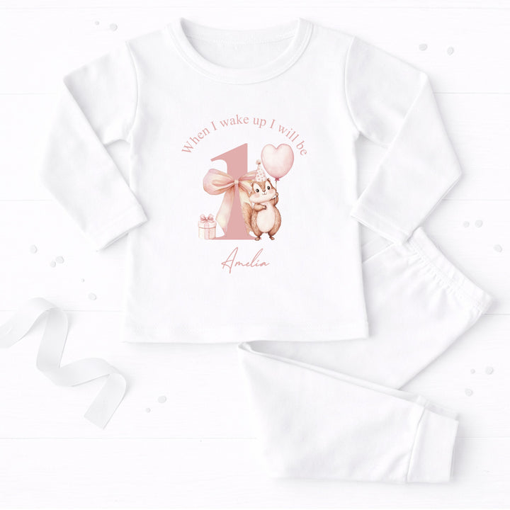 Personalised Chipmunk When I Wake Up I Will Be 1 Pink Pyjamas