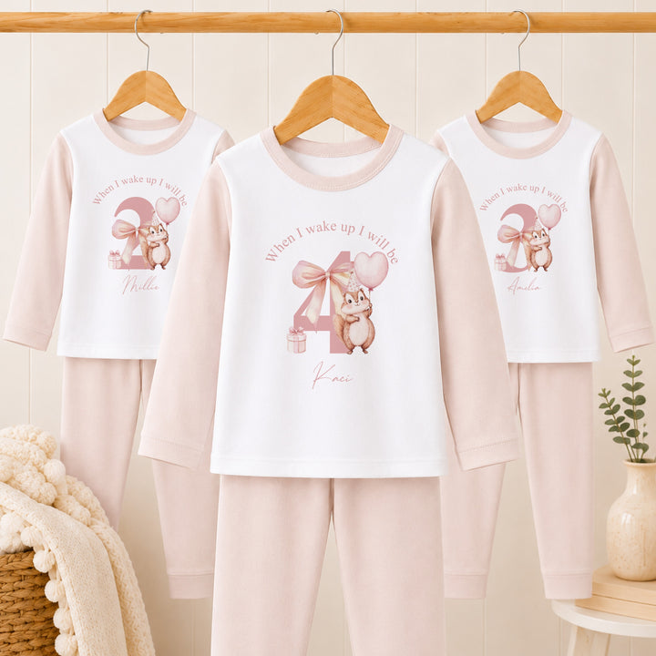 Personalised Pink Chipmunk Any Age Birthday Pyjamas