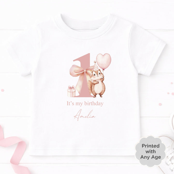 Personalised Pink Chipmunk Any Age Birthday T-Shirt