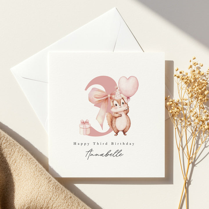 Personalised Pink Chipmunk Any Age Birthday Card