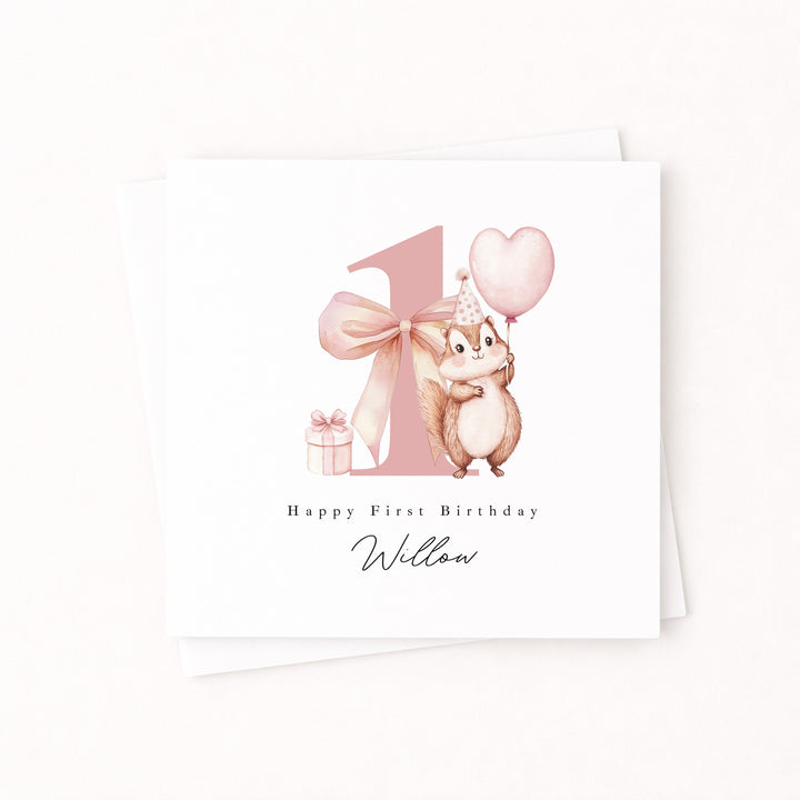 Personalised Pink Chipmunk Birthday Card