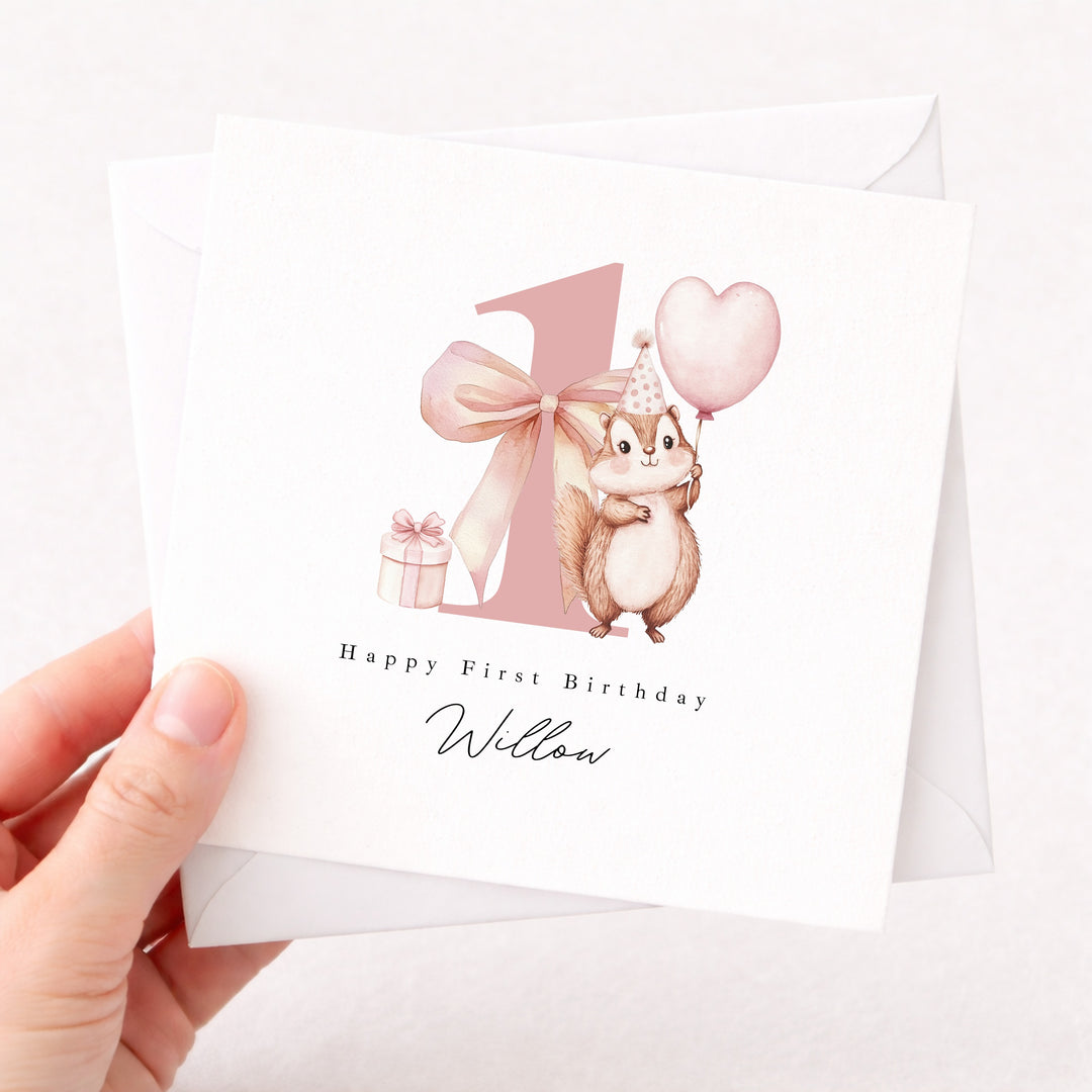 Personalised Pink Chipmunk Birthday Card