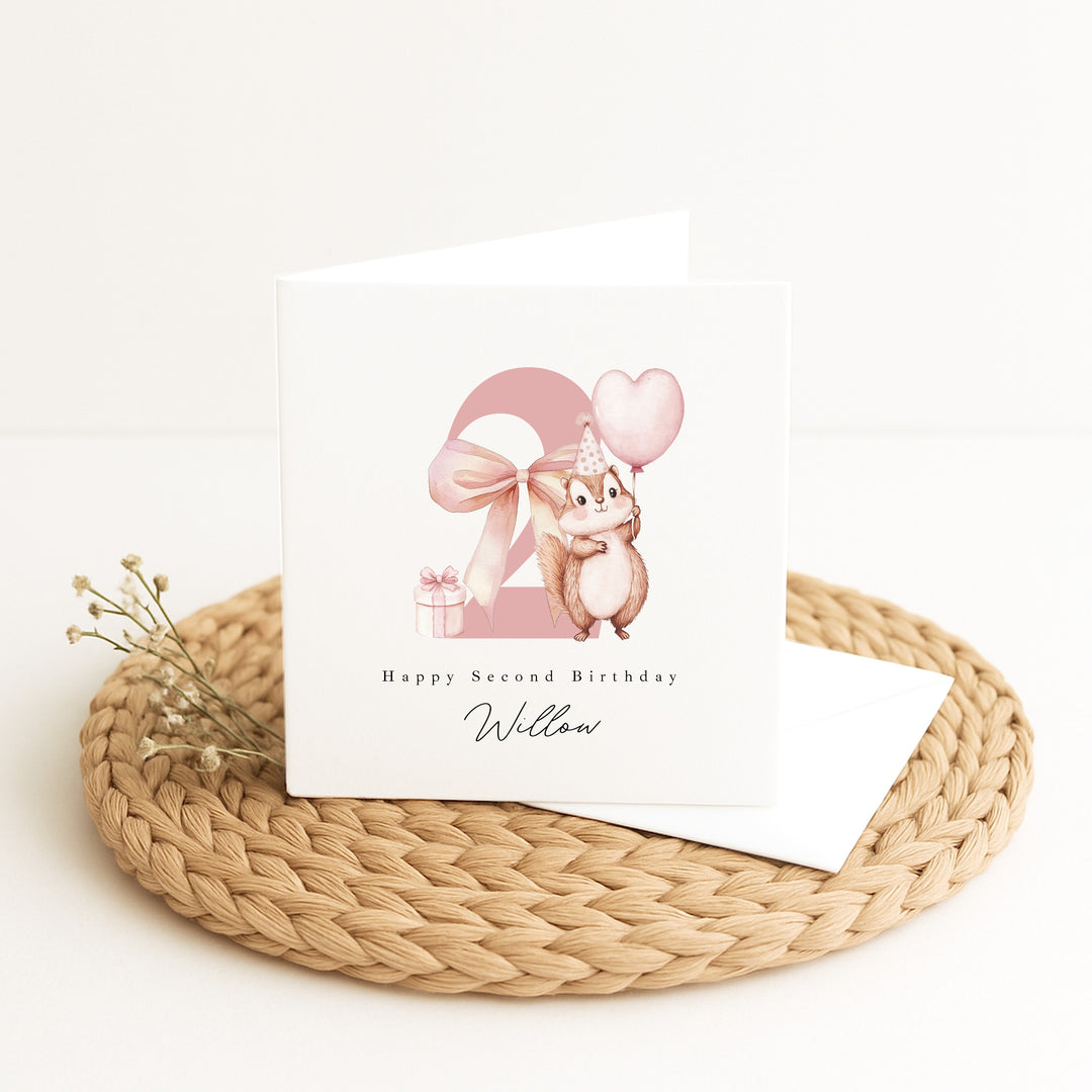 Personalised Pink Chipmunk Birthday Card