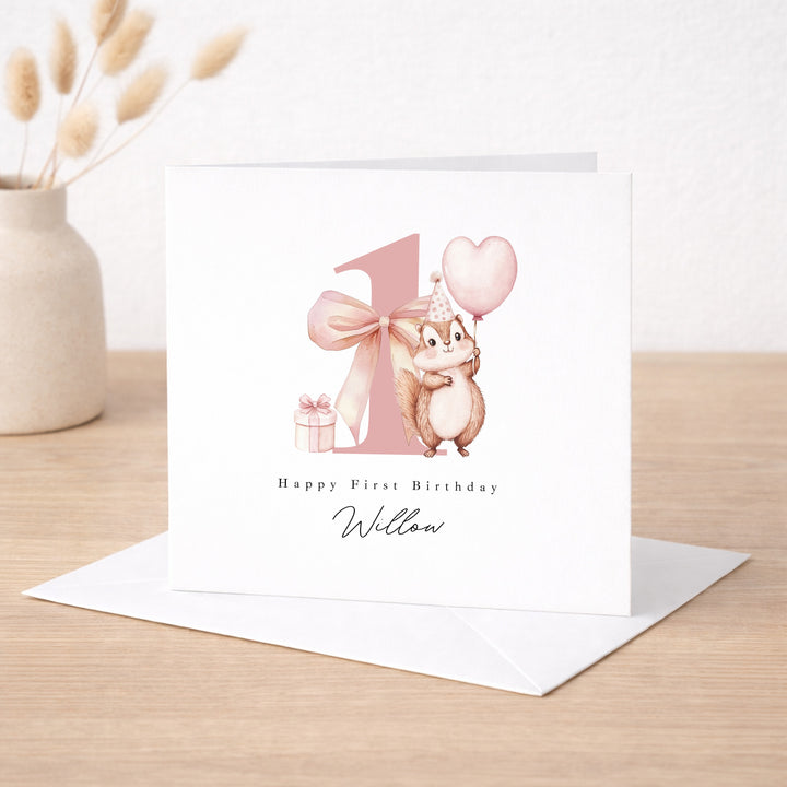 Personalised Pink Chipmunk Birthday Card