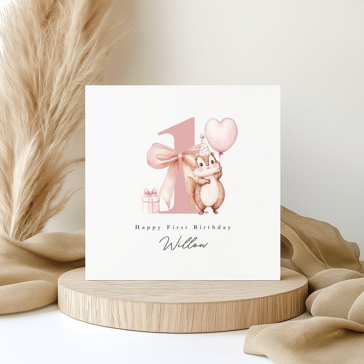 Personalised Pink Chipmunk Birthday Card