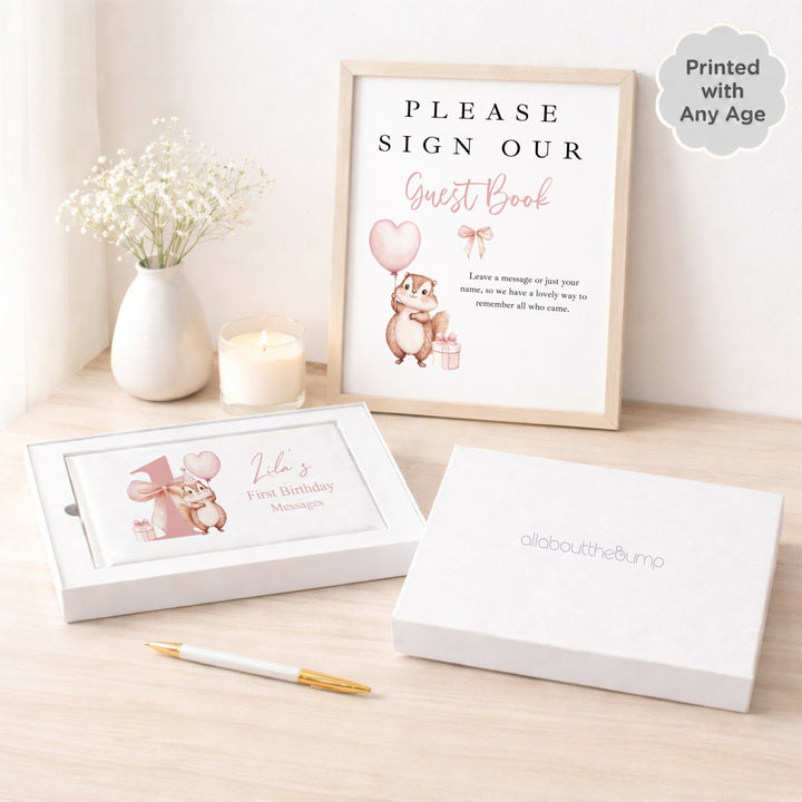Personalised Pink Chipmunk Any Age Birthday Guest Book