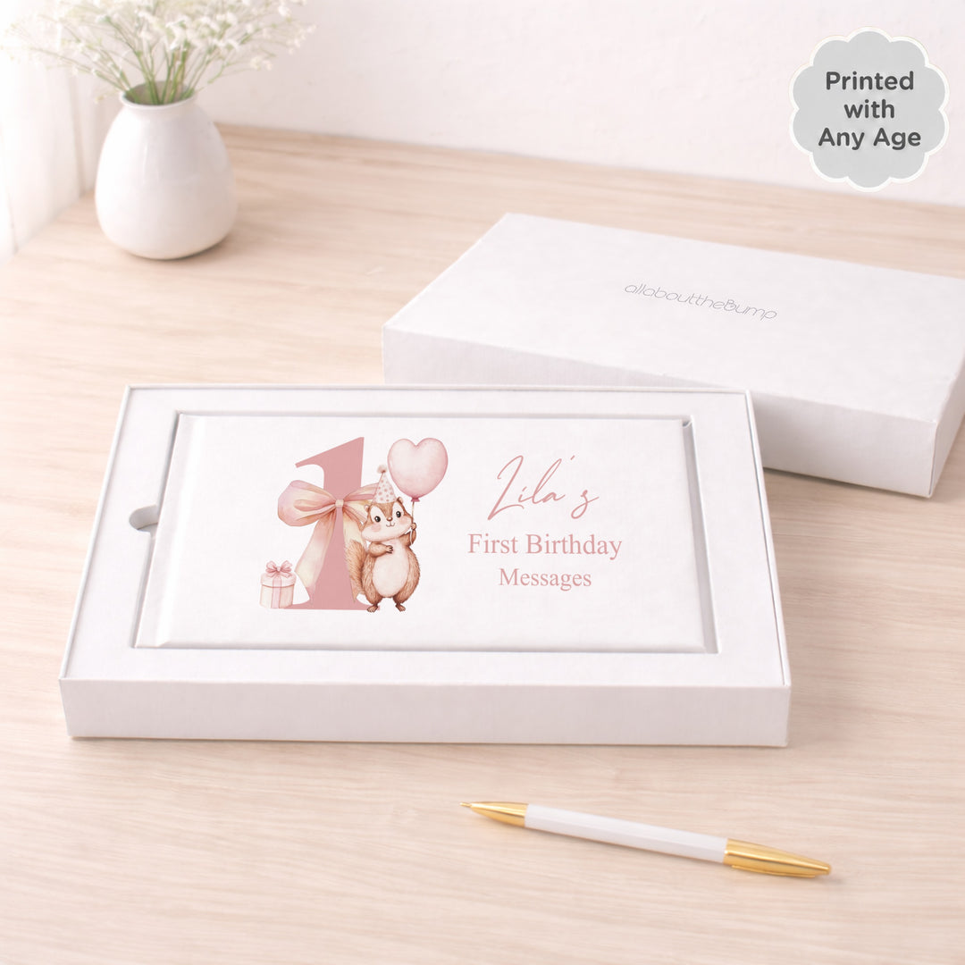 Personalised Pink Chipmunk Any Age Birthday Guest Book