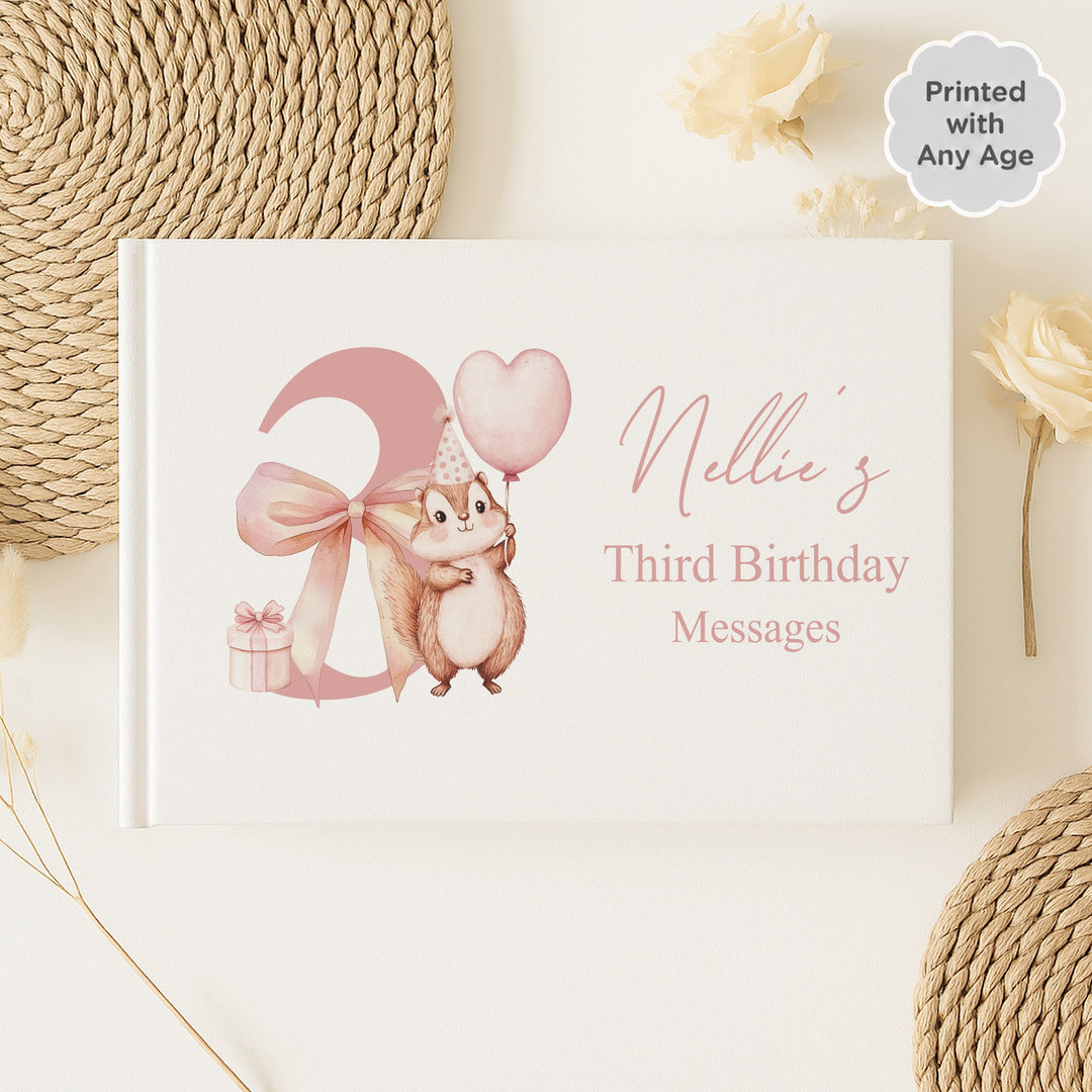 Personalised Pink Chipmunk Any Age Birthday Guest Book