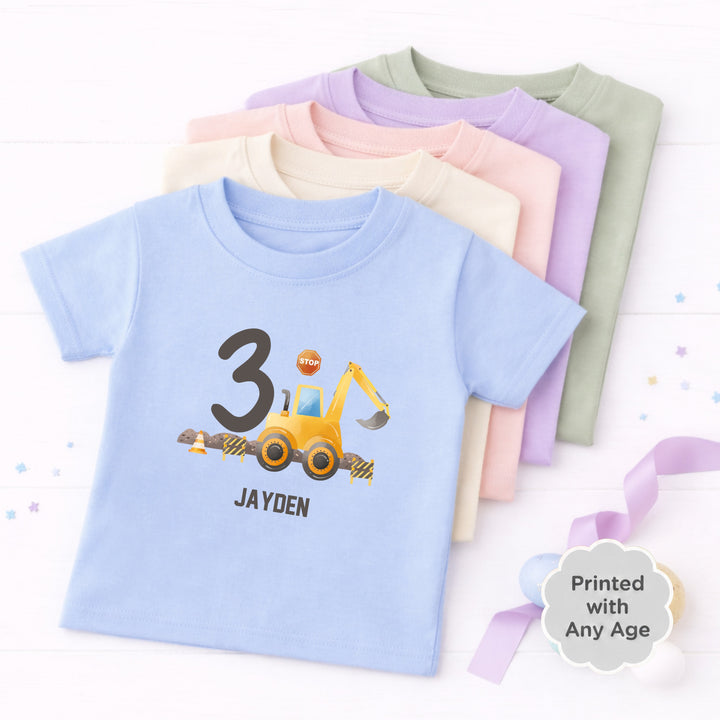 Personalised Digger Construction Any Age Birthday T-shirt