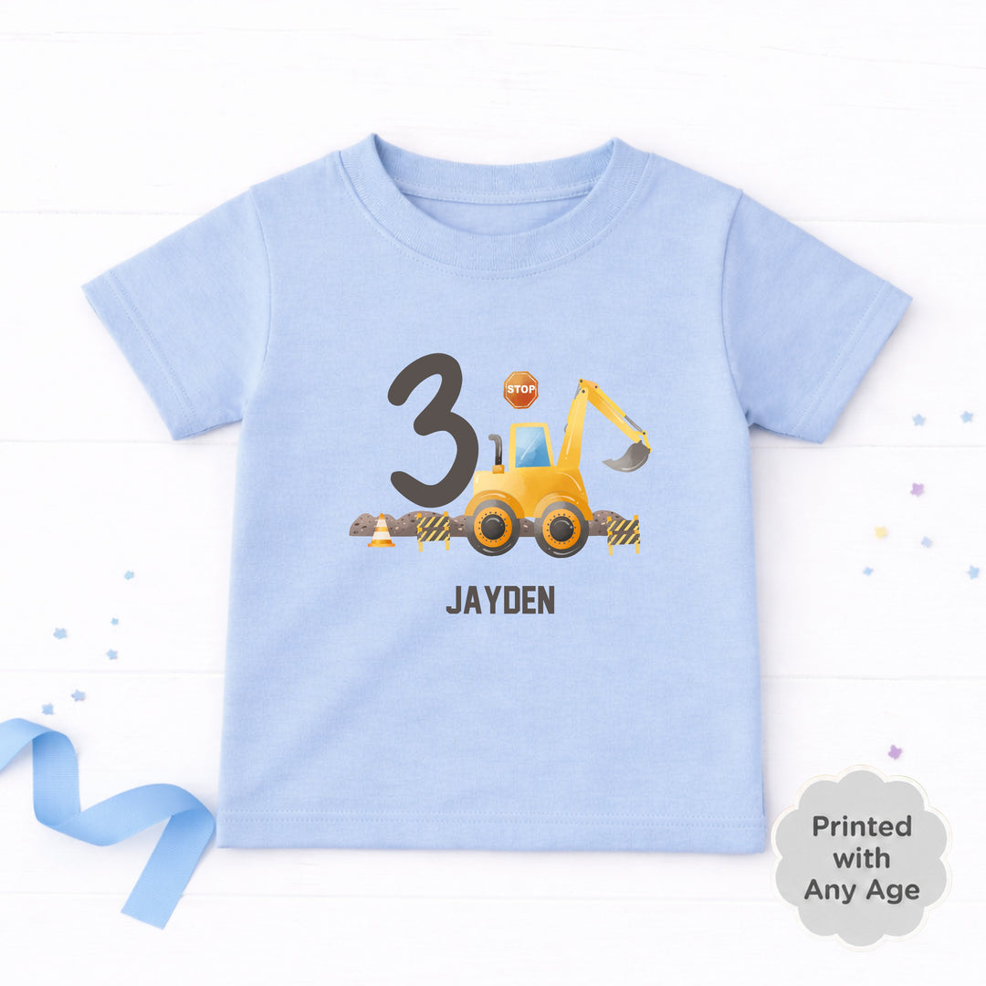 Personalised Digger Construction Any Age Birthday T-shirt