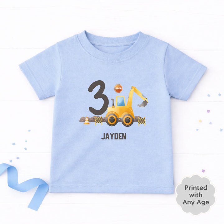 Personalised Digger Construction Any Age Birthday T-shirt