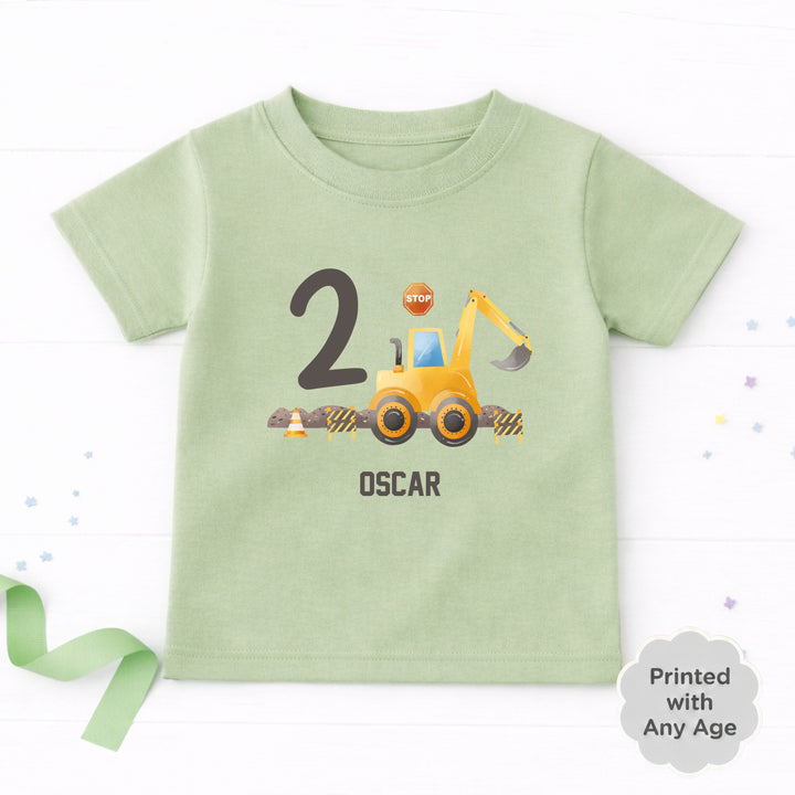 Personalised Digger Construction Any Age Birthday T-shirt
